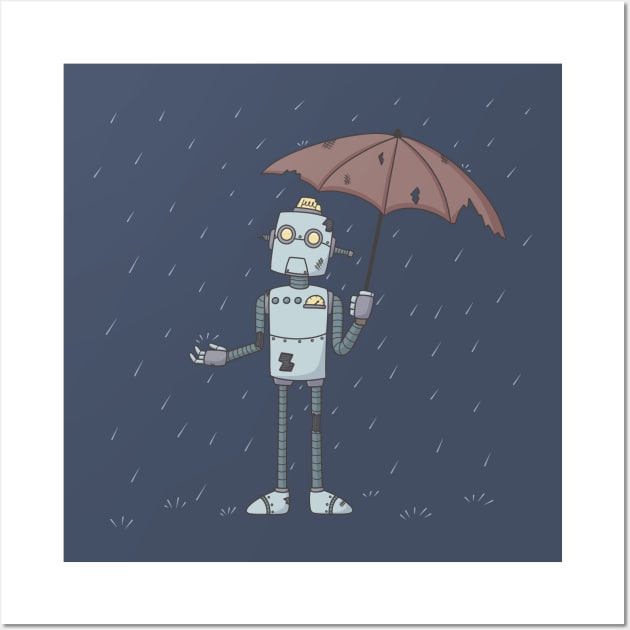 Old Robot in the Rain Wall Art by KammyBale